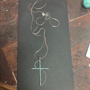 Silver and Turquoise Cross Necklace Navajo Silver